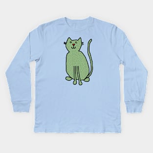 Cat Green Metallic Kids Long Sleeve T-Shirt